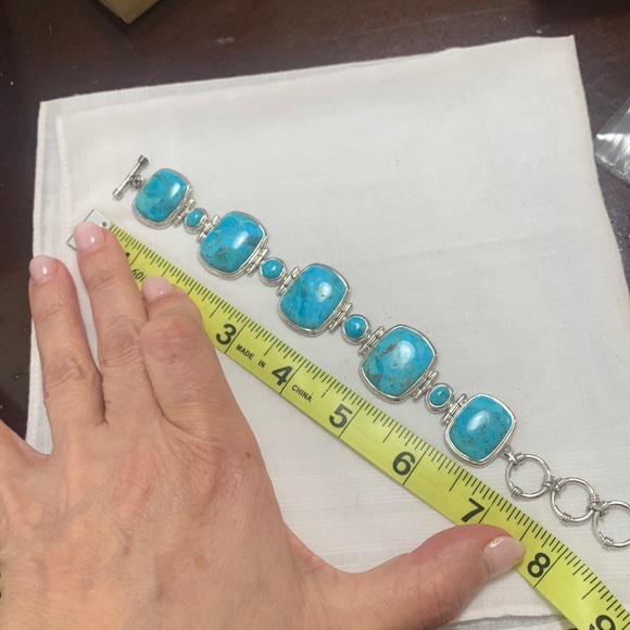 NWT JTV CABOCHON RECTANGULAR CUSHION, OVAL & ROUND TURQUOISE BRACELET - Picture 2 of 5